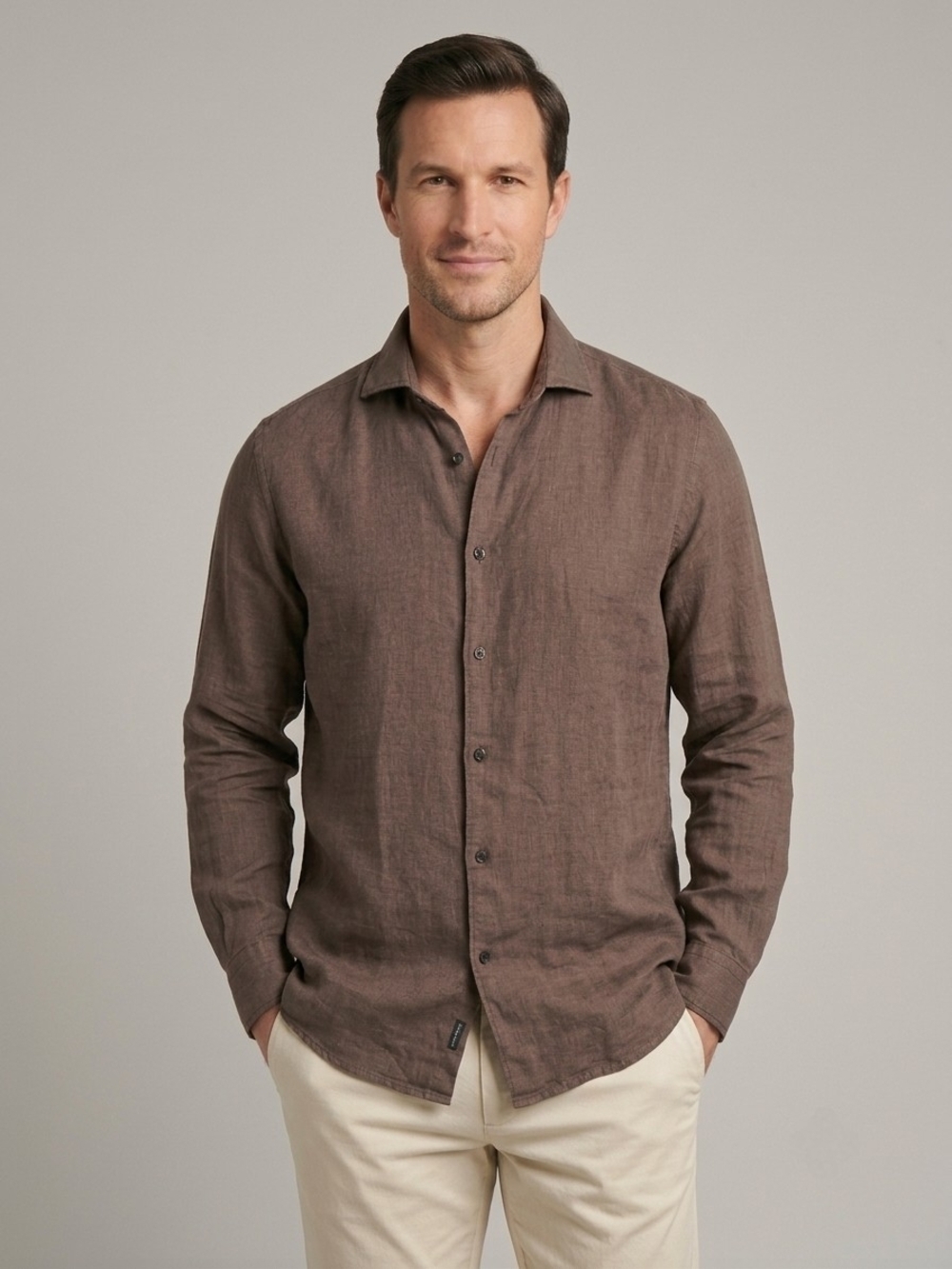 Doppelganger Roma Brown Linen Shirt Mens XXL Italian Lightweight Casual Relaxed
